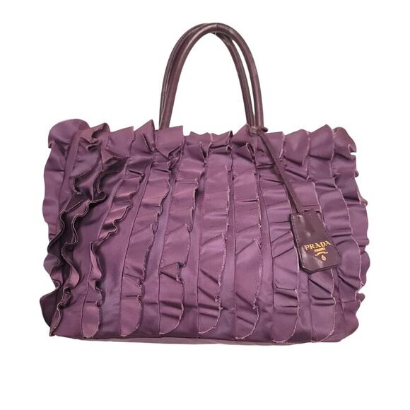 Prada Nylon Violet Frill Tote Bag - Picture 3 of 11